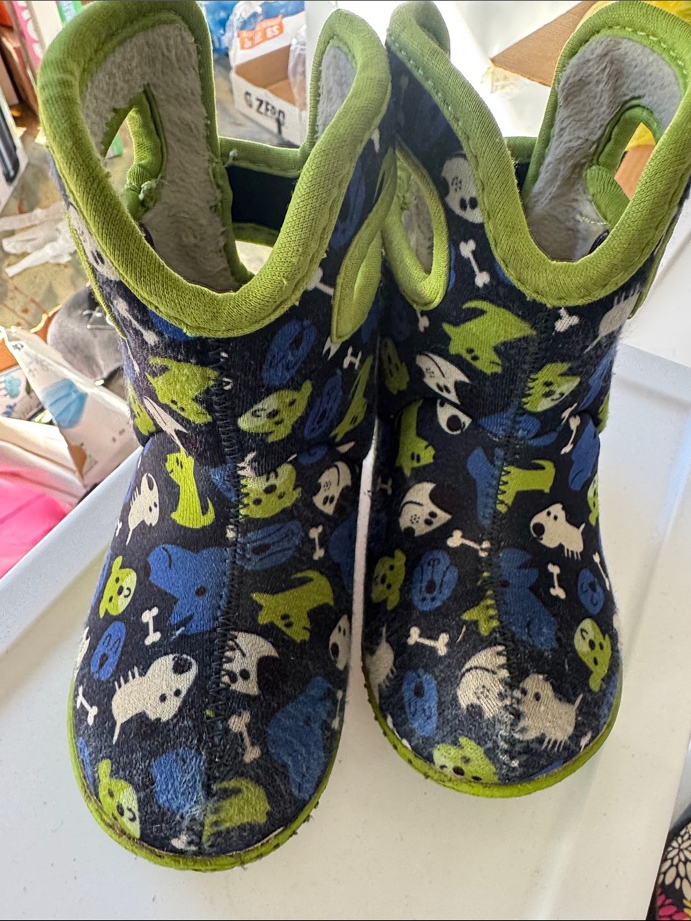 Bogs Kids Black, Blue & Green Dog Print Slip-On Boots